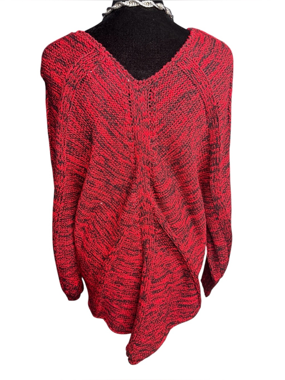 Intrigue studded knit sweater red black marled V neck size S Y2K grunge - Picture 5 of 6
